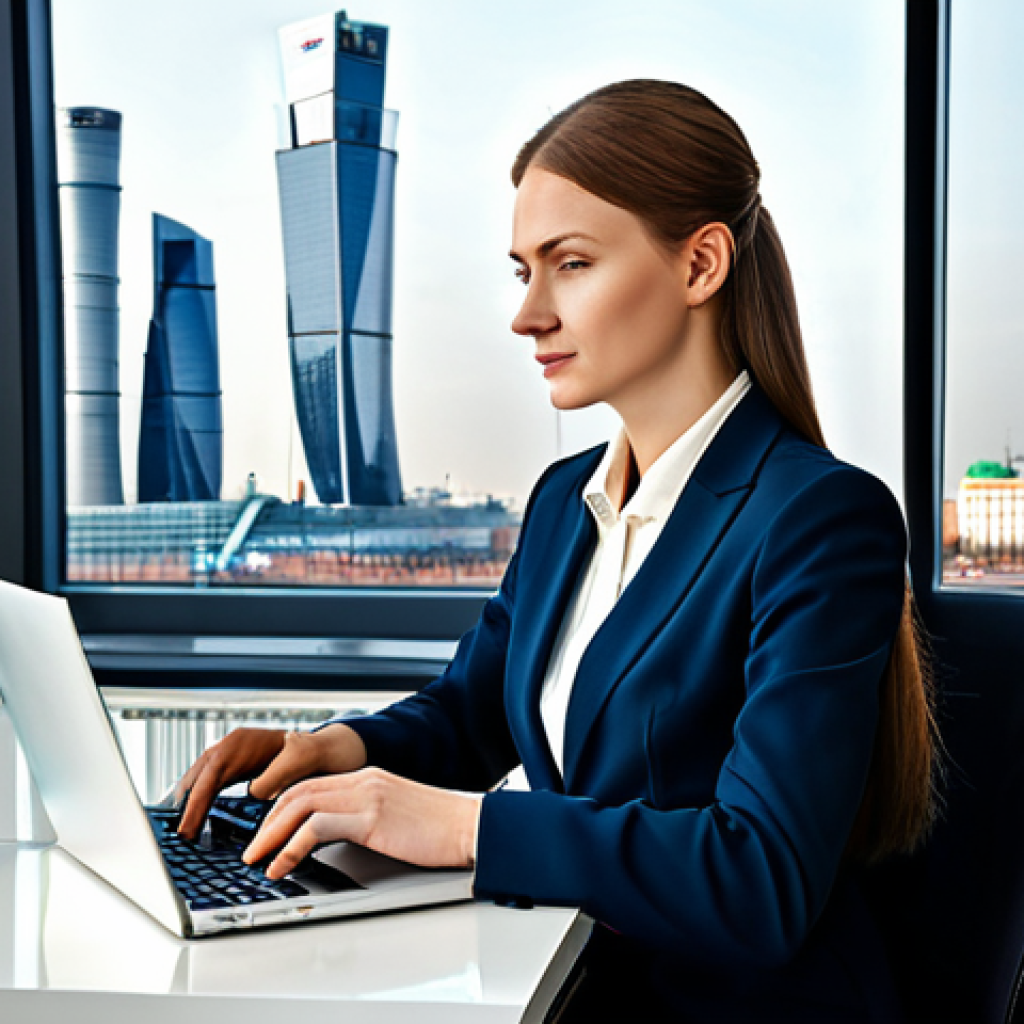 Business Professional**

"A successful businesswoman in Moscow, wearing a stylish yet modest business suit, working on a laptop at a modern office desk with the Moscow skyline in the background, fully clothed, appropriate attire, safe for work, perfect anatomy, natural proportions, professional photography, high quality, professional setting."

**